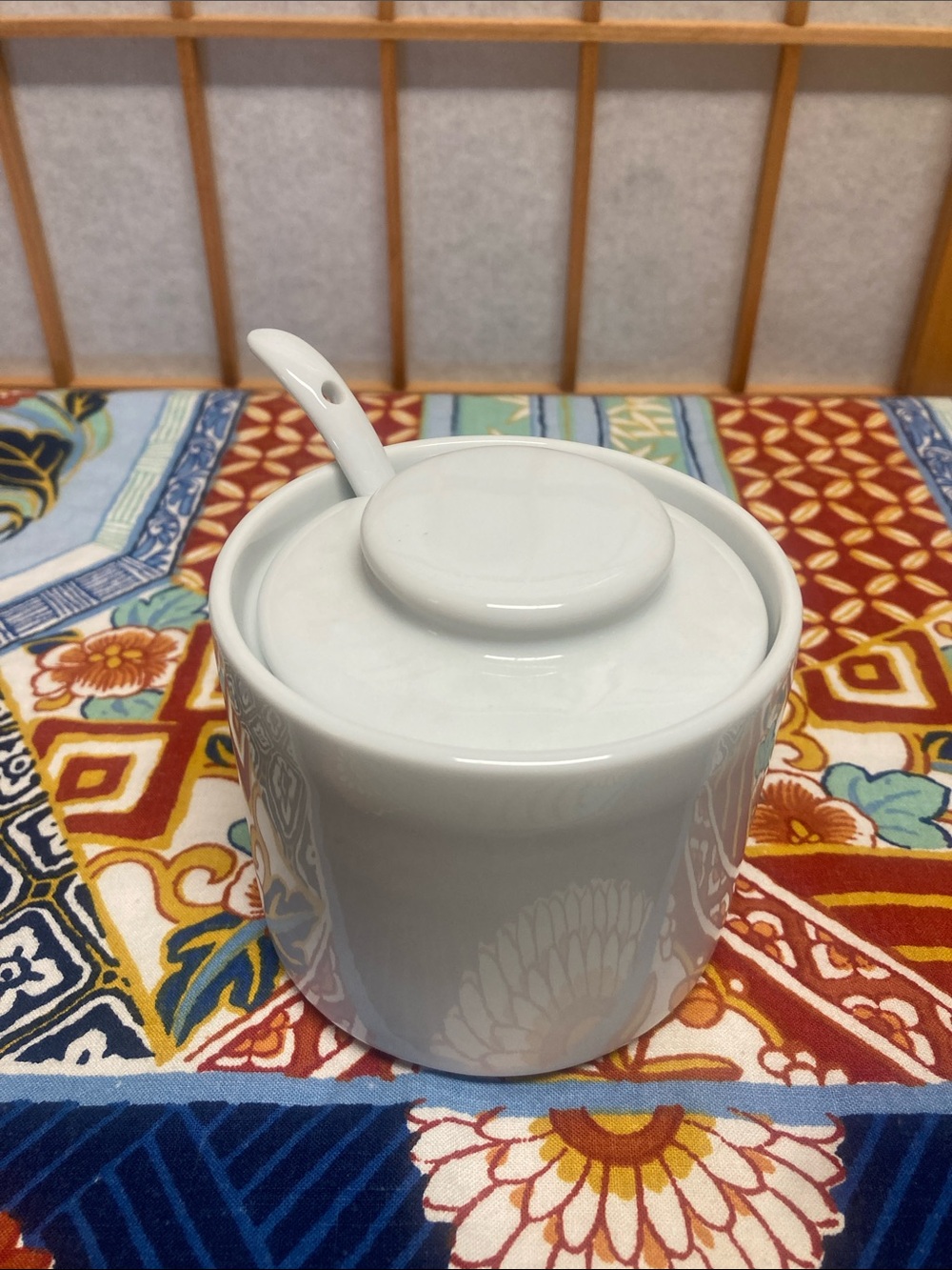 Royal Cuisine White Porcelain Condiment or Sugar Bowl with Lid & Spoon 3-Pieces